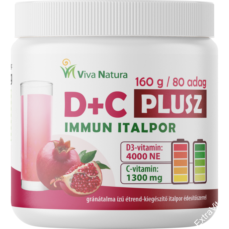 Viva natura d+c plusz gránátalma ízű étrend-kiegészítő immun italpor 160 g