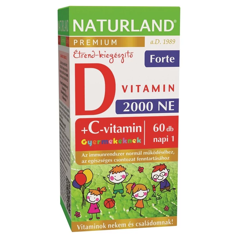 Naturland prémium d3-vitamin forte rágótabletta gyermekeknek 60 db