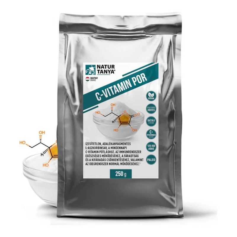 C-vitamin por - Ízesítetlen, adalékanyagmentes vegán L-aszkorbinsav külsőleg, belsőleg - 250 g - Natur Tanya