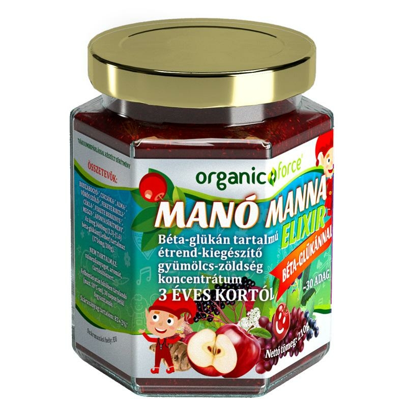 Organic force manó manna elixír béta-glükán tartalmú gyümölcs-zöldség koncentrátum gyerekeknek 3 éves kortól 210 g