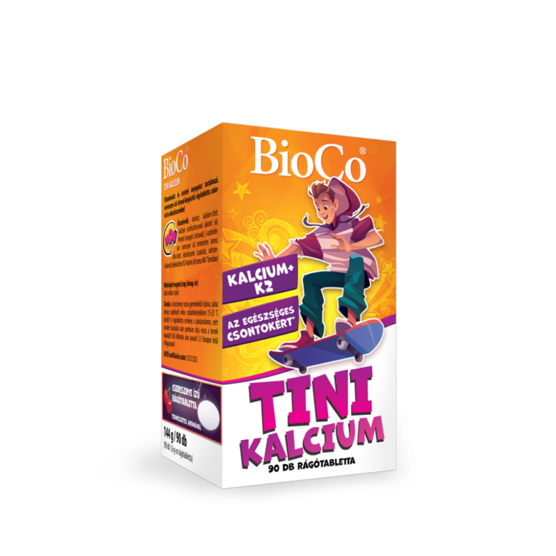 Bioco tini kalcium vitaminokat és ásványi anyagokat tartalmazó, cseresznye ízű rágótabletta 90 db