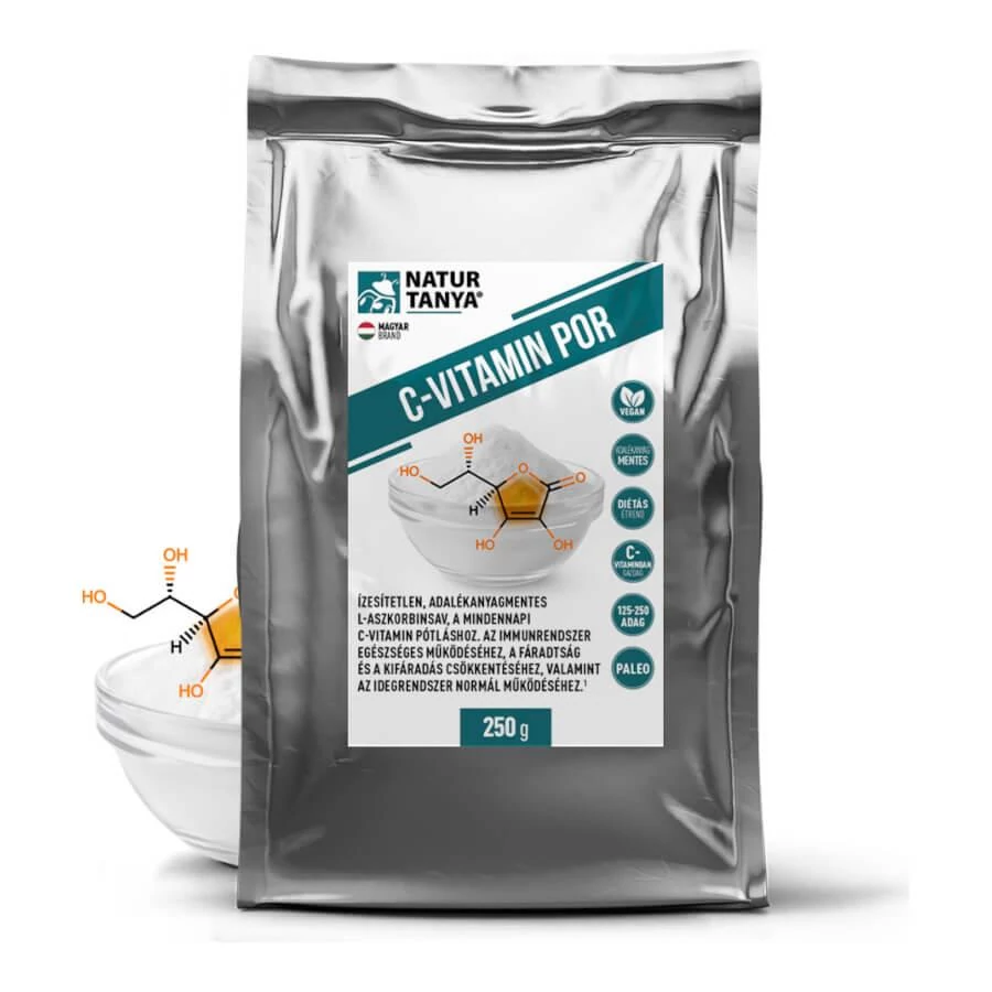 C-vitamin por - Ízesítetlen, adalékanyagmentes vegán L-aszkorbinsav külsőleg, belsőleg - 250 g - Natur Tanya